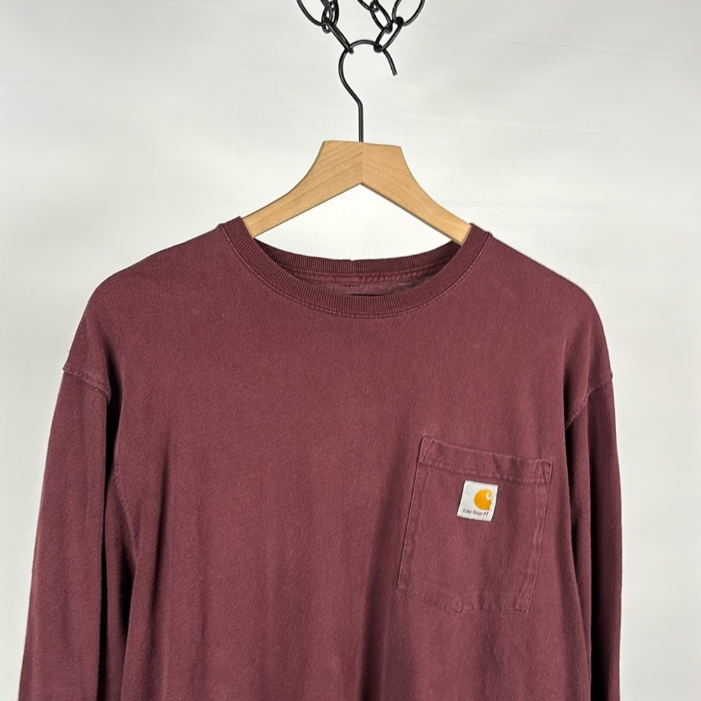 Carhartt Original Fit Long-Sleeve Pocket T-Shirt - Maroon - Medium - Oversized